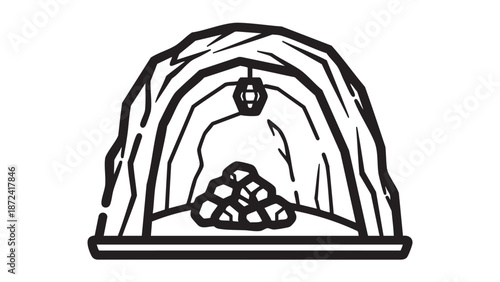 Illustration of a pile of food in a tent with a lantern hanging above