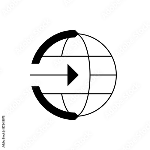 A minimalist vector graphic of a globe with a play button icon, symbolizing video playback and global connectivity