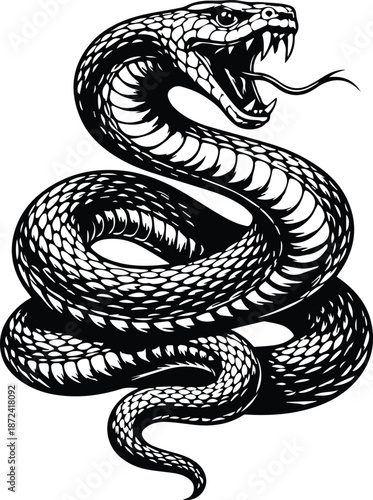 Tribal Snake Illustration - Coiled Serpent Art - Viper Cobra Rattlesnake - Snake Wildlife and Tattoo Style