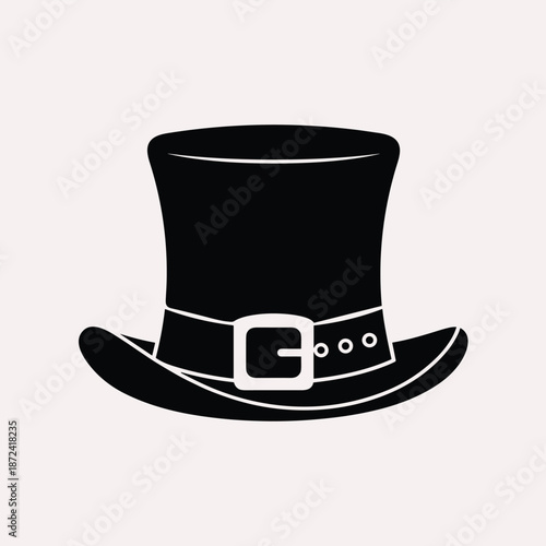 Classic black top hat with buckle isolated on white background, Vector, illustration