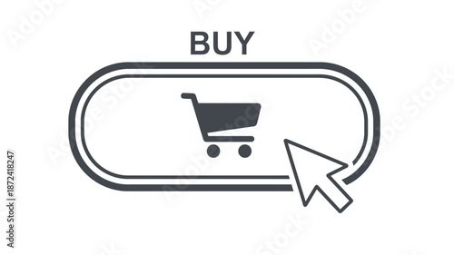 Simple buy now button illustration with a shopping cart icon and pointer cursor