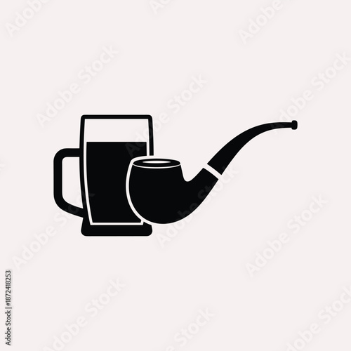 Relaxing with a mug of beer and pipe isolated on white background, Vector, illustration