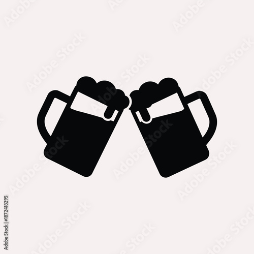 Two beer mugs clinking together isolated on white background, Vector, illustration