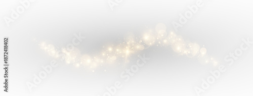 Golden comet shines with glow and starburst light in a fantasy wave. Abstract stardust path with shimmering particles and transparent overlay.