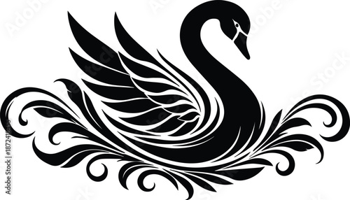 Graceful Swan Swimming - Elegant Swan on Water - Serene Swan Lake Illustration