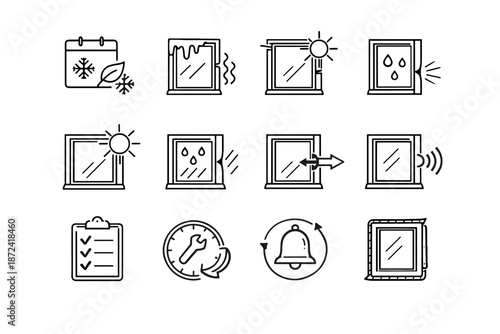 Summer rain expansion mark leak insulation sealed vector icons window icon timing