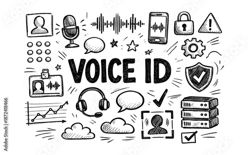 Doodle illustration of voice identification technology and security concepts