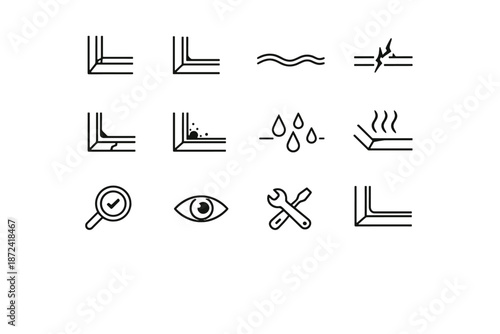 Inspection joint gap cue vector icons broken window continuity trace visual icon
