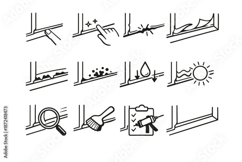 Cleaning icons brush inspection window paint cue vector failure efficiency icon separation