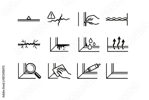 Minimalist brittle edge magnifier window mark inspection icon vector flexible test cue