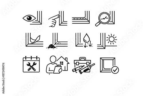 Calendar inspection vector window eye homeowner routine ingress icon sealing repair thermal