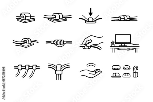 Minimalist focus adhesive icon vector clip logic organization wire holding offload cable