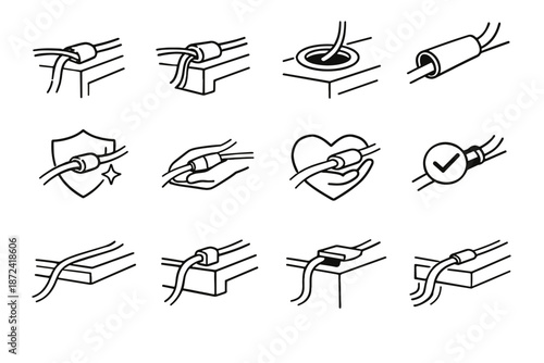 Logic cable abrasion insulation surface protection edge sleeve desk care vector icon