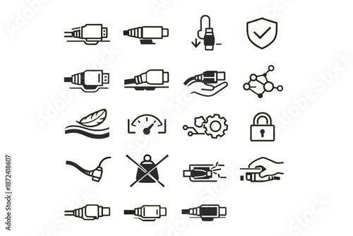 Focus load supported logic cable calm hardware connector reliability relief vector icon
