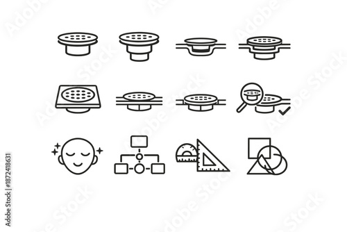 Vector planning focus set deep drain bathroom shallow seating flush vs icon