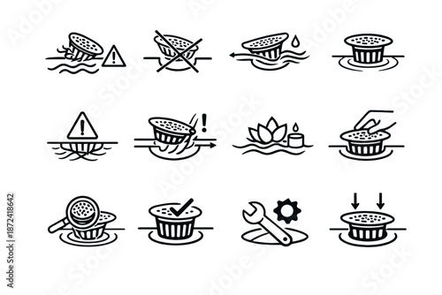 Drain risk icon calm correction bypass prevention icons catcher awareness vector crossed