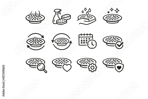 Arrows routine set vector bathroom icon cleaning habit focus repeat upkeep calm