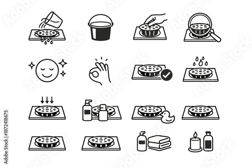 Bucket icon pour focus bathroom verification vector fit silhouette calm water drain