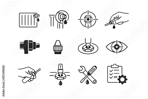 Maintenance screw silhouette icon access location vector valve focus radiator tip icons