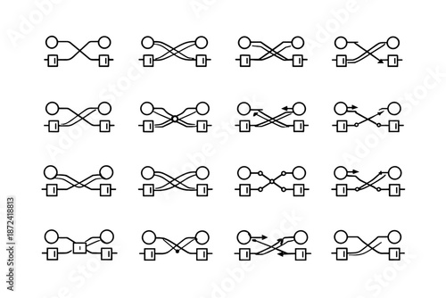 Minimalist vector silhouettes icon concept routing intersecting wiring view system focus hallway