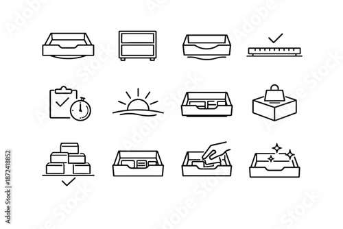 Silhouette icon load minimalist carcass storage calm drawer use vector routine icons
