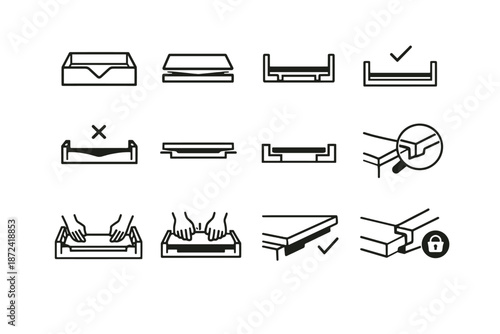 Bottom fit groove panel drawer icon slot vector logic seated secure icons