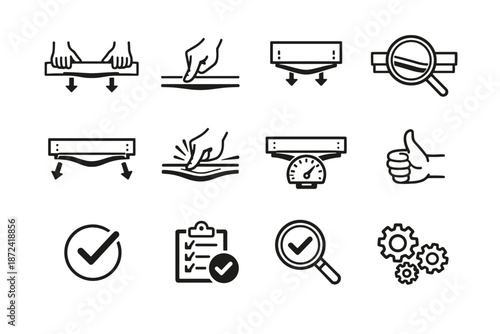 Check panel verification silhouette drawer pressing detection vector minimalist icon focus calm