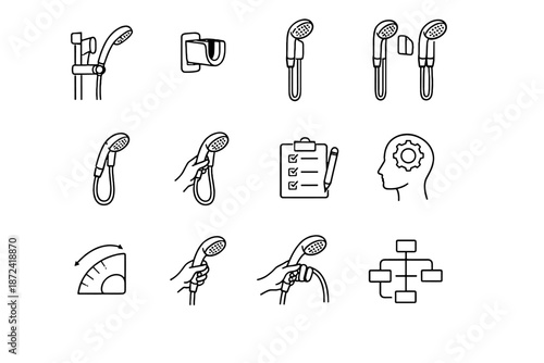 Icon logic shower ergonomic holder alignment vector silhouette wall natural height hose