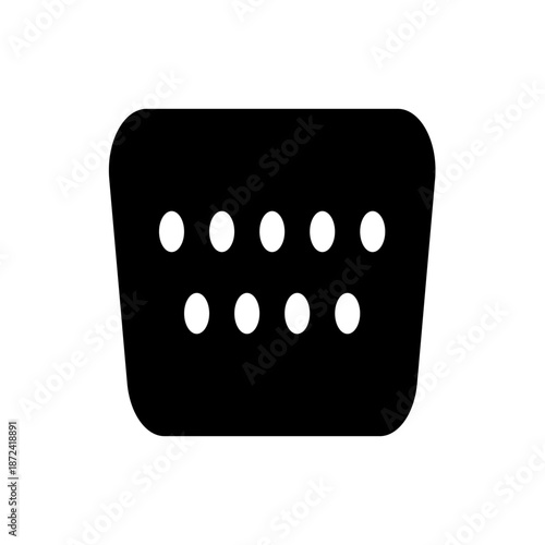 A minimalist vector graphic of a black rounded rectangle with nine white dots arranged in two rows, resembling a simple icon or design element.