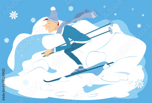 Downhill skiing young man