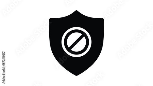 Black shield icon with a prohibition symbol inside representing security or restriction