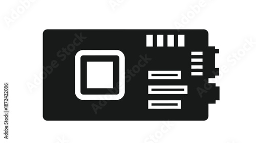 Simple black and white illustration of a standard sd card showing its outline and features
