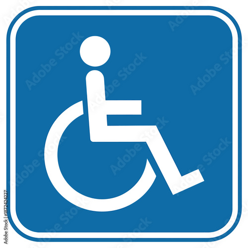 Symbol for wheelchair accessibility sign on blue background