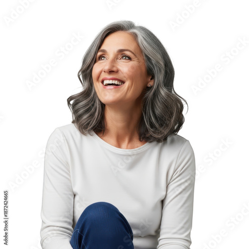 Smiling older woman, isolated on transparent background