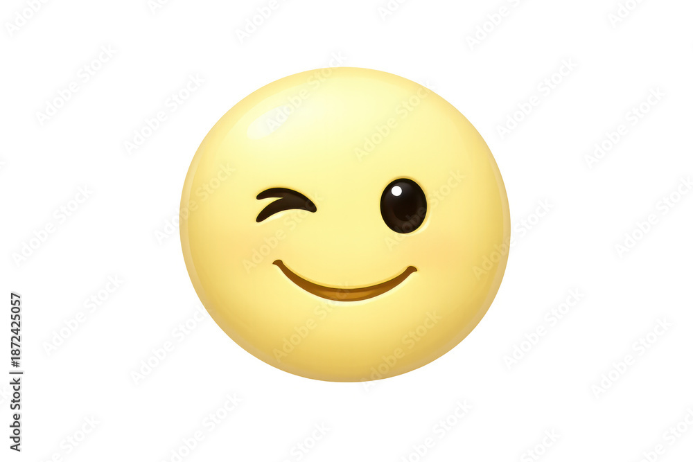 Fototapeta premium Winking face emoji communicating playfulness, humor, and a friendly, happy feeling, 3d render with transparent background