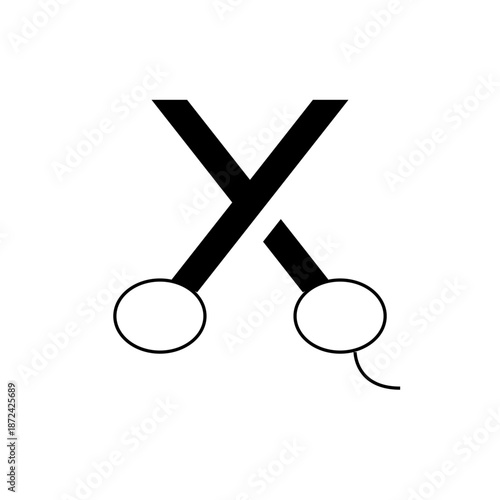 A minimalist vector graphic of crossed scissors with a simple design
