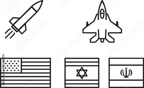 flags icons, jets and bomb icon 