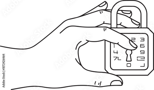 Hand holding a combination padlock with digits representing manual security code and password entry concepts