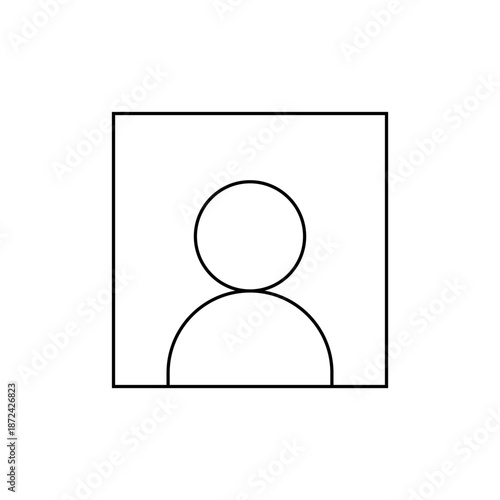 A minimalist vector graphic illustration of a person's silhouette in a square frame