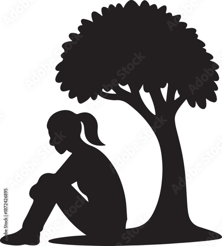 silhouette of a girl with a tree