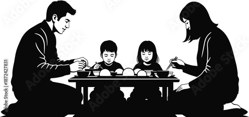 Family playing a board game together