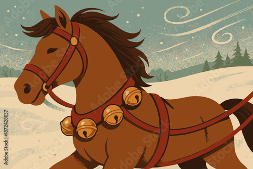 Icon sleigh negative vintage no text bells bell soft wind ride vector