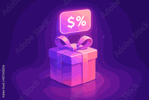 Elegant vector icon surfaces luminous gift box depth soft futuristic glossy halo