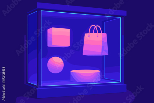 Icon volumetric storefront glow glossy minimal reflections depth glowing illustration luminous display