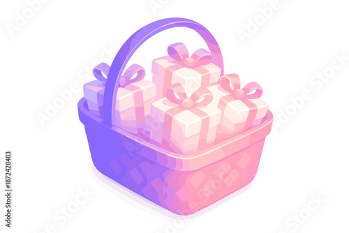 Gift finish vector volumetric transparency basket icon illustration glowing soft glow glossy