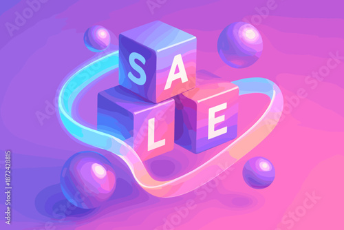 Illustration vector floating gradients soft volumetric icon luminous cubes sale diffusion