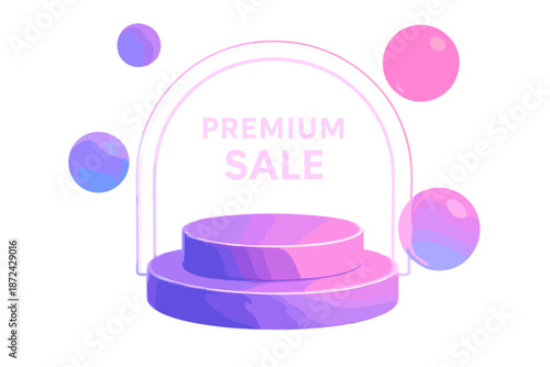 Luminous podium volumetric diffusion vector blue sky edges coral glossy icon premium