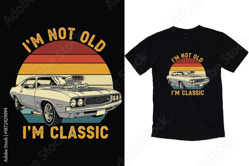 Retro Classic Muscle Car Sunset Vector T-Shirt Design print