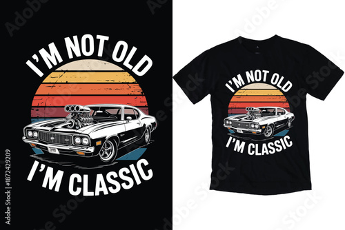 Retro Classic Muscle Car Sunset Vector T-Shirt Design print