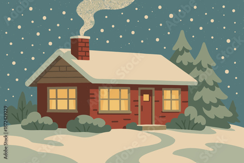 Icon sage cranberry wonderland vector suburban home glow winter cozy no stylized